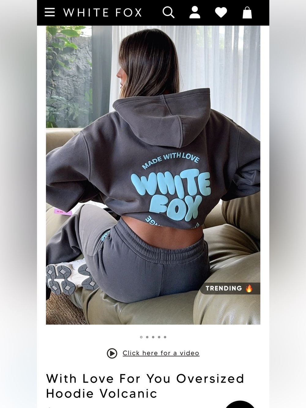 White Fox With Love For You Oversized Hoodie.  Volcanic. Size S. EUC